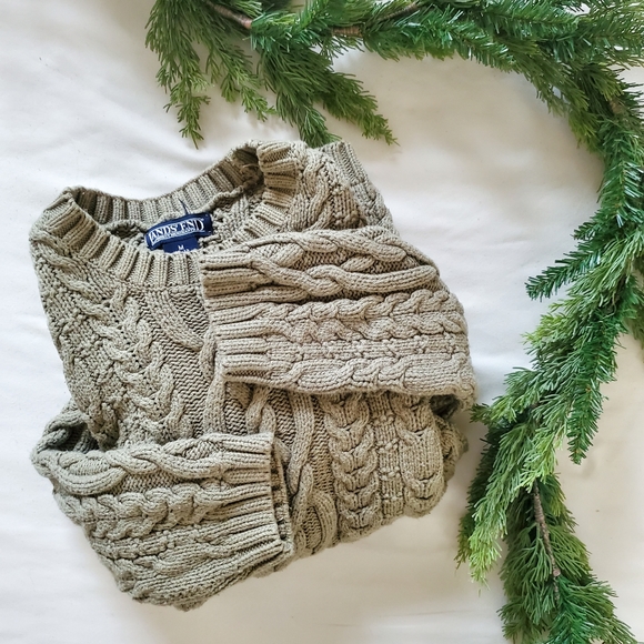 Vintage Sage Green Cable Knit Sweater - Picture 1 of 3